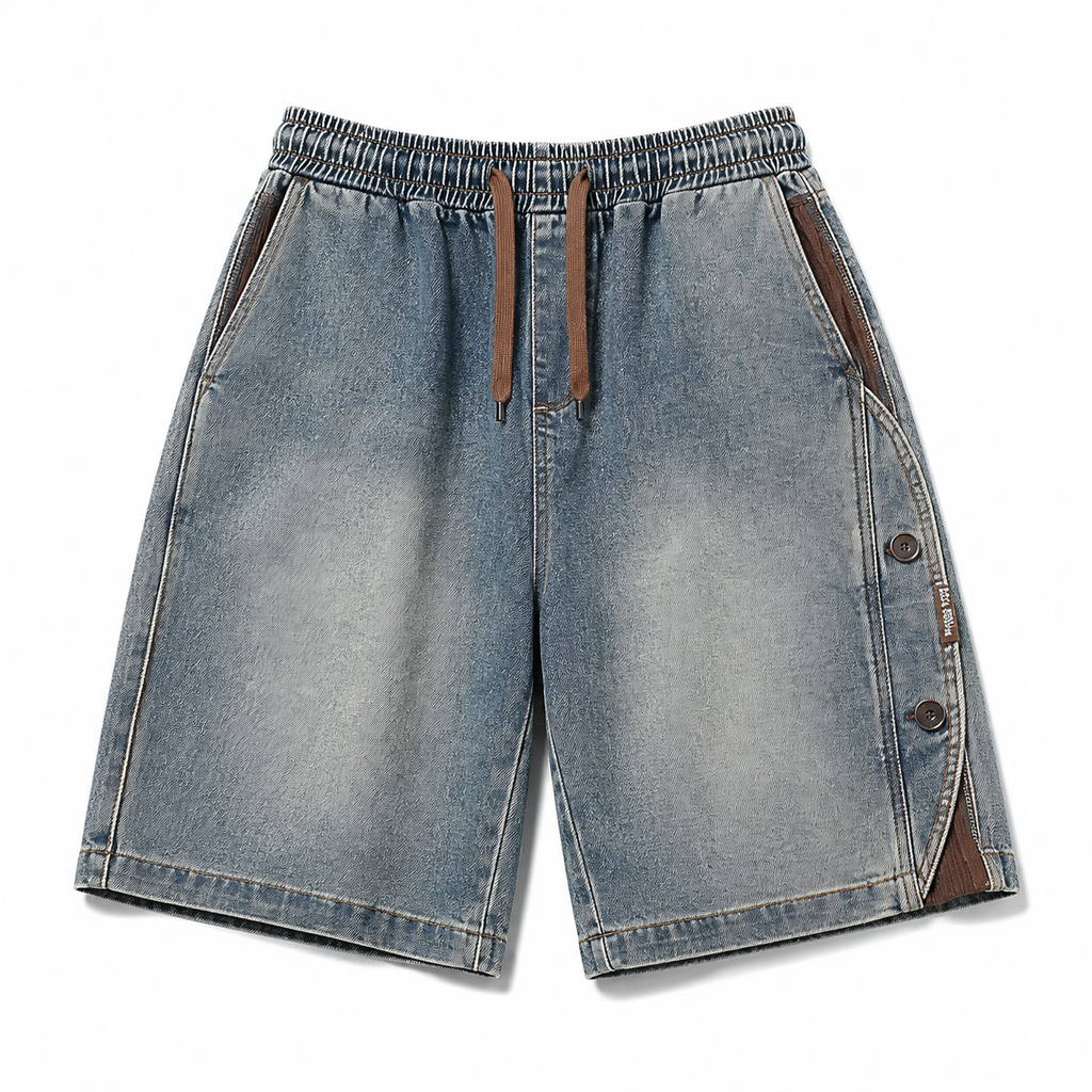 Denim Elastic Brown Shorts