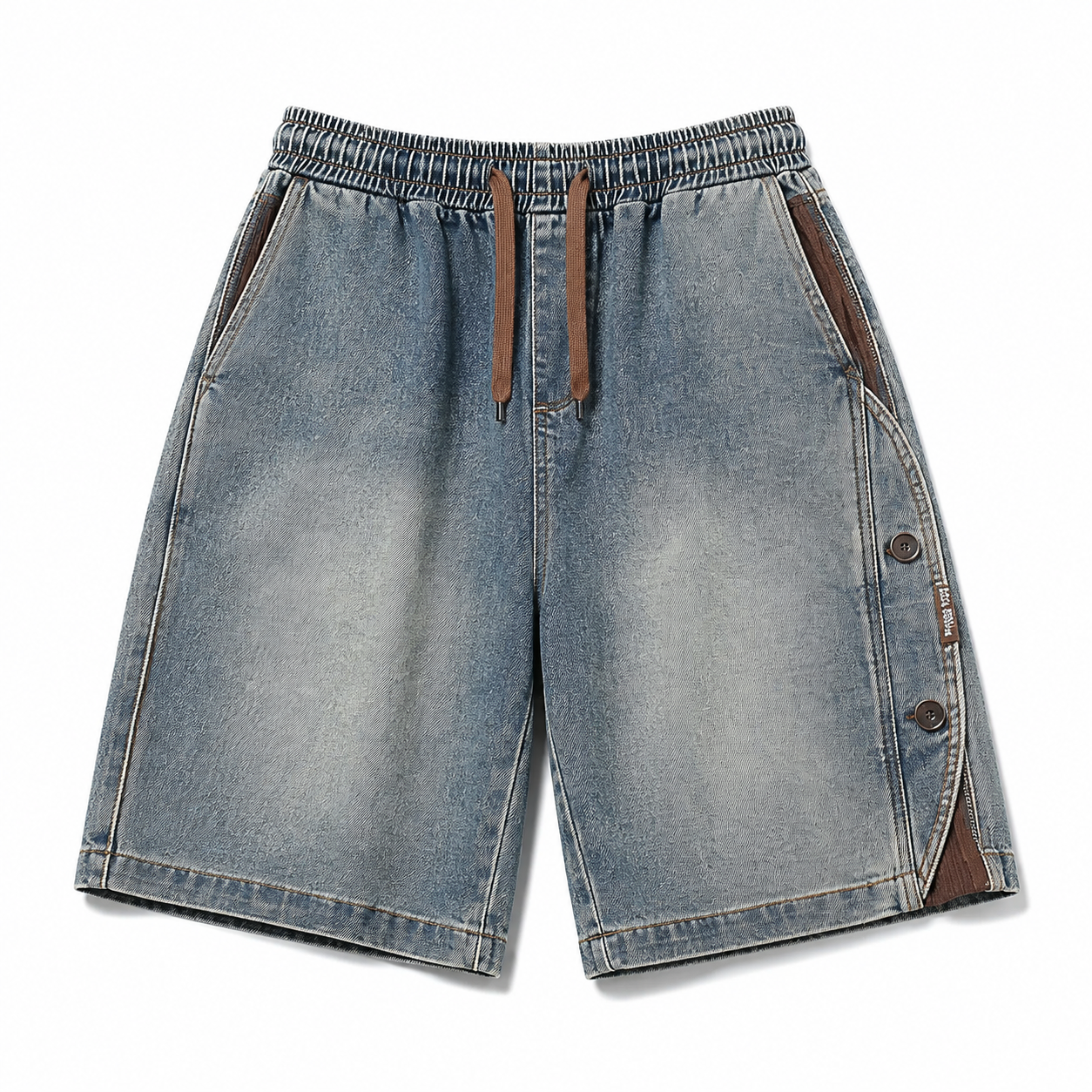 Denim Elastic Brown Shorts