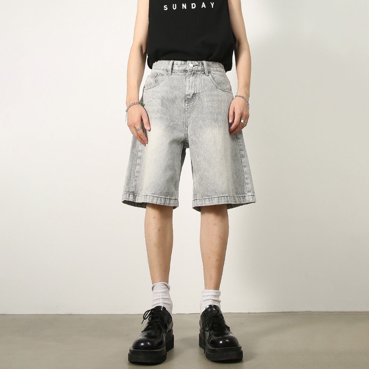 Relaxed Denim Washed Shorts