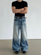 Flared Washed Jeans Vintage Blue