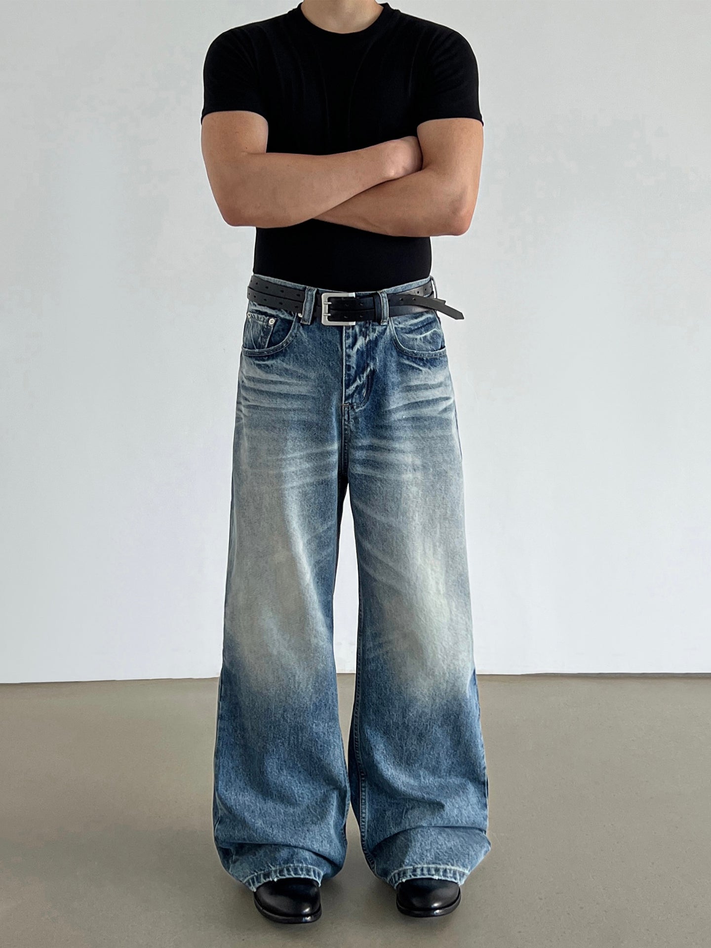 Flared Washed Jeans Vintage Blue